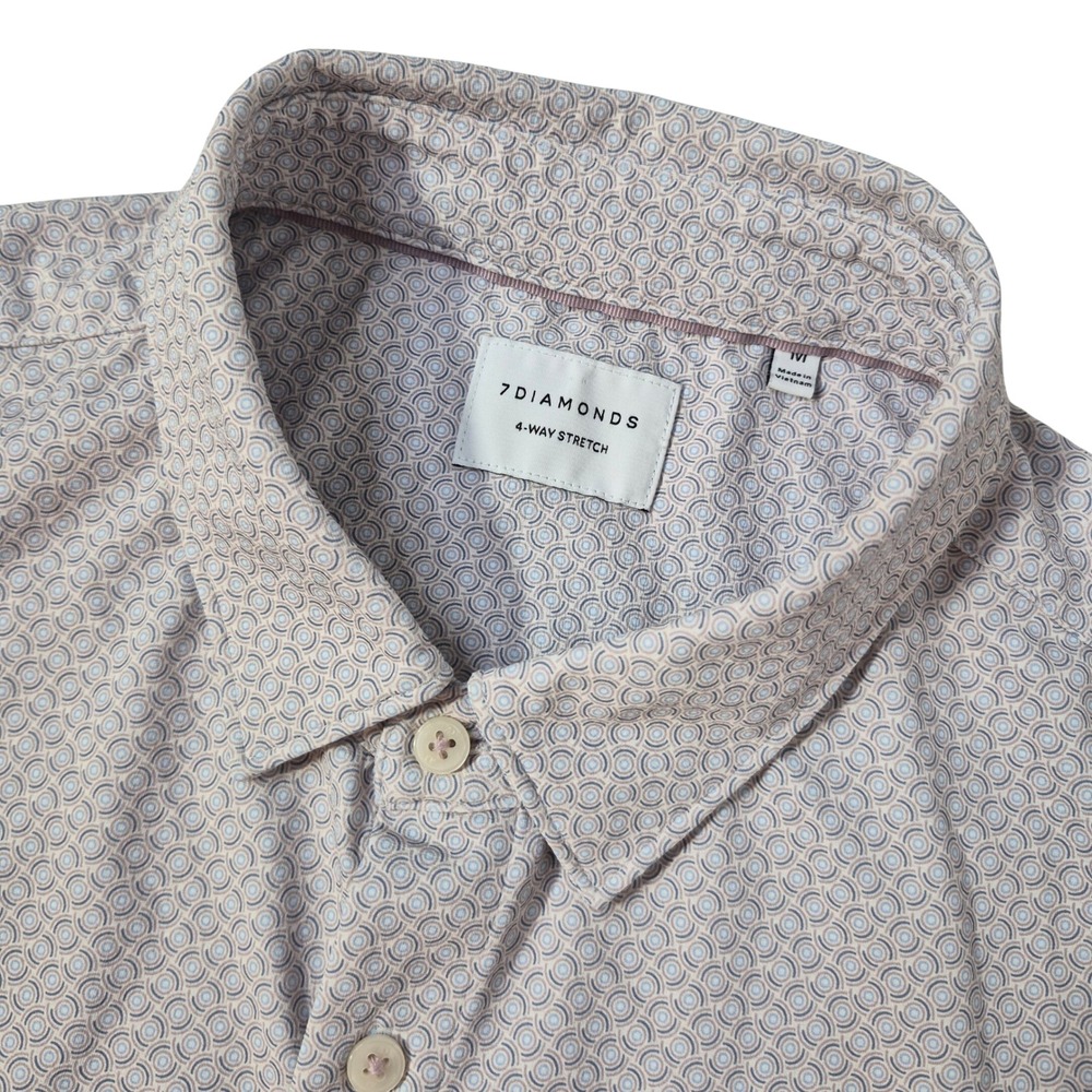 7 Diamonds 4-Way Stretch Shirt Mens Medium Blue Pink Geometric Circles SMK-7990